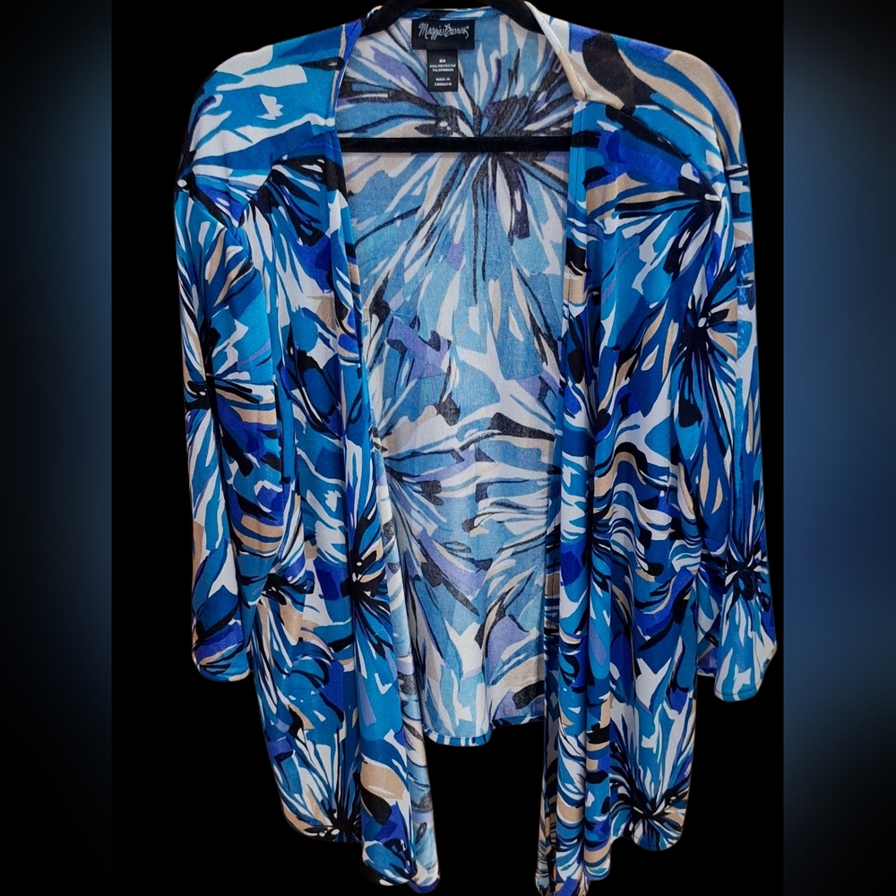 Maggie Barnes Blue and Black Floral Kimono Like Jacket.